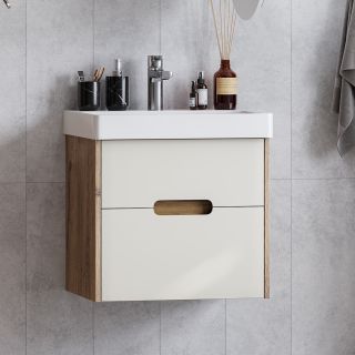 Тумба под раковину Акватон Оливия 55см бежевый/дуб веллингтон 1A254201OLVG0